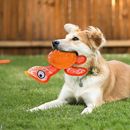 Dog Chew Toys,Puppy Teeth Chew Toys Durable Rubber Material Turtle Shape Dog Toys with 2 Tennis Ball (Orange) - color: Orange