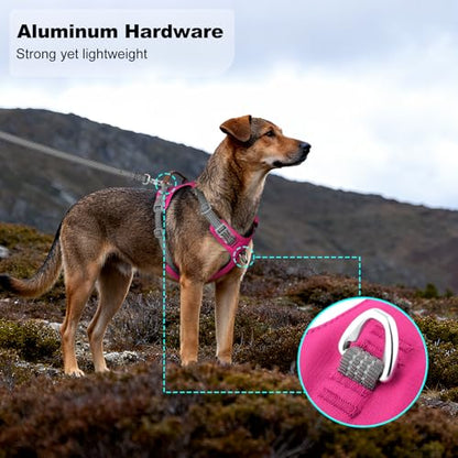 No Pull Dog Harness – Adjustable Reflective Nylon Vest for Small Medium Large Dogs, Escape Proof Training Harness with Leather Control Handle, Lightweight Aluminum Hardware (Hot Pink, L) - color: Hot Pink, size: L