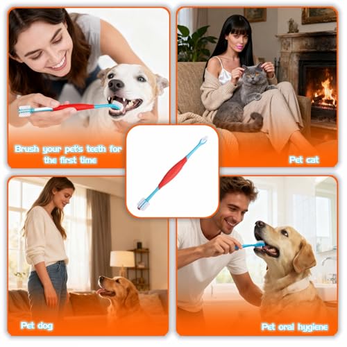 Dog Toothbrush, 360° & Double-Headed Dog Dental Care Kit for Small & Large Dogs, Pet Finger Toothbrush & Toothbrush Set for Effective Plaque Removal, Clean Teeth, Fresh Breath, and Gum Health
