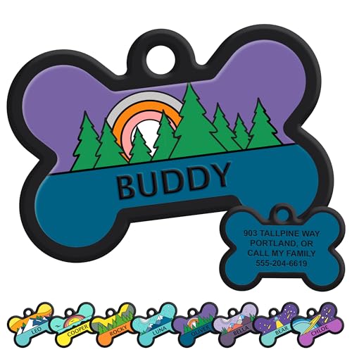 GoTags Silent Dog Tag, Personalized Engraved Bone Silicone Pet ID Tag | Dog and Cat Name, Number Address or Message, 5 Lines Custom Text, Soundless No More Jingling Dog Tags (Forest Purple) - size: Bone (Pack of 1), style: Forest Purple