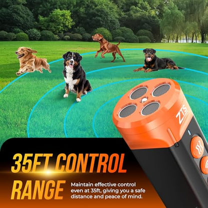 Dog Bark Deterrent Device Ultrasonic Anti Barking Device for Dogs with Flashlight Beep 35ft Range USB-C Rechargeable Humane Bark Control Training Tool for All Breeds with Whistle Belt Clip & Bag