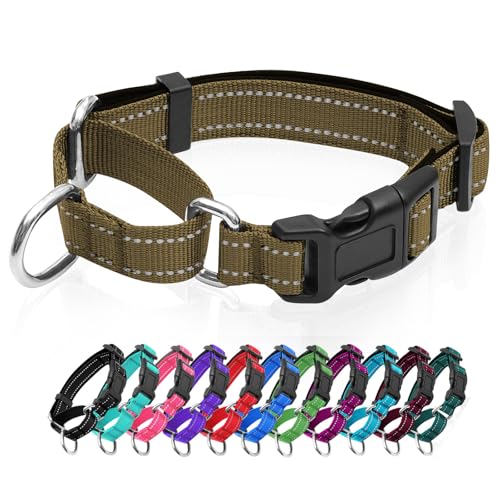 Reflective Martingale Dog Collars. Dog Collar with Quick Release Buckle. Adjustable Soft Padded Breathable Nylon Pet Collar Suitable for Puppies for Small Medium Large Dogs. - color: Army Green, size: S:1" Wide for 12.5"-15.5" Neck