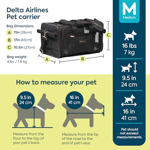 Sherpa Delta Airlines Travel Pet Carrier, Airline Approved & Guaranteed On Board - Black, Medium - size: 18.0"L x 11.0"W x 10.5"H, style: Delta Airlines Pet Carrier