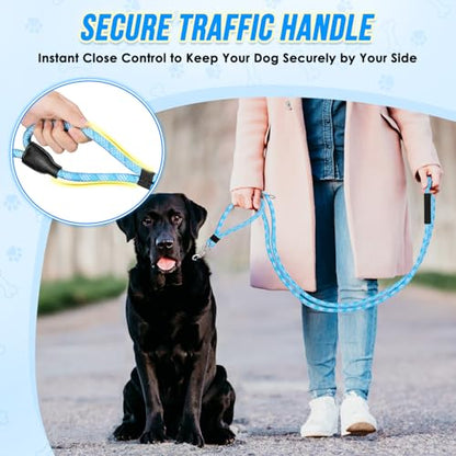 Lukovee Hands Free Dog Leash, 10FT Adjustable Training Lead 1/2 Inch Nylon Heavy Duty Lead No Pull for Large Medium Dogs, Tangle Free Reflective Waist-Leash for Walking Running(Xie-Blue, Plus Handle) - color: Blue Diagonal Stripe