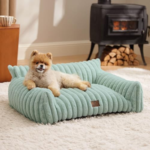 Bedsure ComfyFleece™ Cute Cat Couch for Pets - As Seen on TV on Good Day New York, Small Medium Dog Bed, Supportive Couch Bed for Small Dogs, 30 Inch, Garden Green - color: Garden Green, size: 30x20x10"