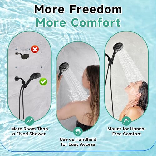 BRIGHT SHOWERS High Pressure Shower Head with Handheld, 9 Spray Settings Showerhead Built in Power Wash to Clean Tub and Pets, Extra Long 69" Hose, Adjustable Bracket, Matte Black - color: Matte Black, style: 2.5 GPM | 9 Modes