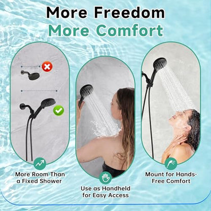 BRIGHT SHOWERS High Pressure Shower Head with Handheld, 9 Spray Settings Showerhead Built in Power Wash to Clean Tub and Pets, Extra Long 69" Hose, Adjustable Bracket, Matte Black - color: Matte Black, style: 2.5 GPM | 9 Modes
