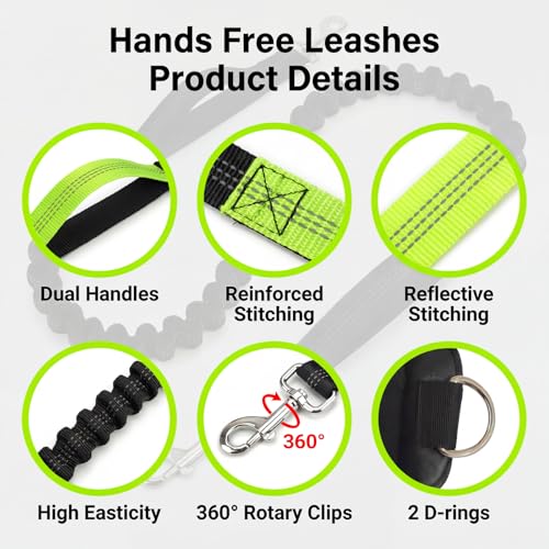 Hands Free Dog Leash 3 Zipper Pounchs with Reflective Strips Poop Bag Dispenser,Waterproof Dog Walking Belt,Dual Handles and Durable Bungee,Waist Leash for Dog Walking,Jogging and Running - color: Green