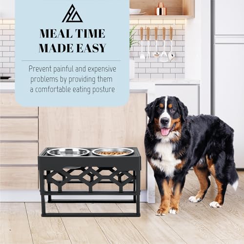 AVERYDAY Elevated Dog Bowls, 4 Height Adjustable Stand for Medium and Large Dogs, Raised Dog Feeder Holder with 2 Stainless Steel Food and Water Bowls, Anti-Slip Base Tall Feeding Station - color: Black stand + 2 food bowls, size: Large