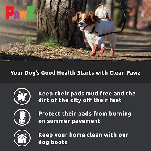 PawZ Rubber Dog Boots for Small Paws - All-Weather Waterproof Dog Shoes, Anti-Slip Traction for Rain, Snow, Mud & Hot Pavement - Pull-On Dog Booties, Black - Small (2"-2.5") - Pack of 12 - size: S