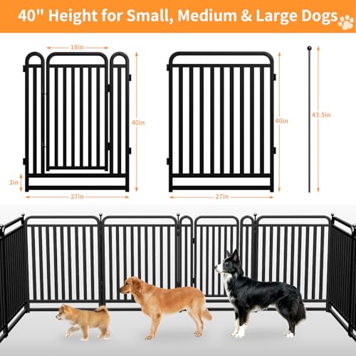 Thickened Metal Tube Dog Playpen Outdoor, Low Threshold Dog Pen, Heavy Duty 40" H 8 Panels for Pet Playpens Indoor, Portable Pet Fence for Yard RV Camping - style: 40" height