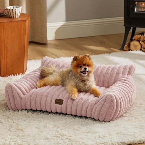 Bedsure ComfyFleece™ Cute Cat Couch for Pets - As Seen on TV on Good Day New York, Small Medium Dog Bed, Supportive Couch Bed for Small Dogs, 30 Inch, Blush Pink - color: Blush Pink, size: 30x20x10"