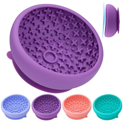Dog Lick Bowl Slow Feeder with Slanted Anti-Spill Design, Extra-Thick Bite-Resistant Rim, Strong Suction Base, Freezer Safe for Frozen Treats — A Cleaner Alternative to Lick Mats for Dogs (Purple) - color: Purple