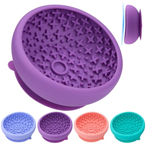 Dog Lick Bowl Slow Feeder with Slanted Anti-Spill Design, Extra-Thick Bite-Resistant Rim, Strong Suction Base, Freezer Safe for Frozen Treats — A Cleaner Alternative to Lick Mats for Dogs (Purple) - color: Purple