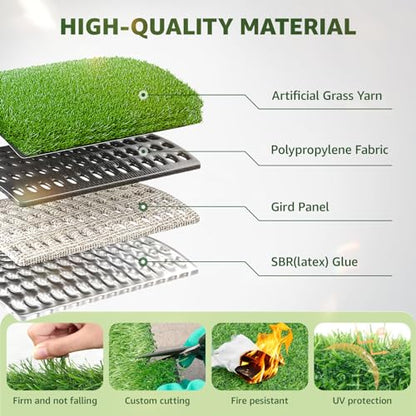 LOOBANI Synthetic Artificial Turf Roll, Artificial Grass for Dog Potty with Drainage Holes, Fake Grass Rug for Garden Landscape Balcony Patio Backyard Decoration, 6 Feet x 10 Feet - size: 6 Feet x 10 Feet