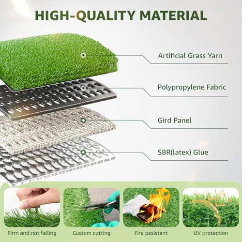 LOOBANI Synthetic Artificial Turf, Artificial Grass for Dog Potty with Drainage Holes, Fake Grass Rug for Garden Landscape Balcony Patio Backyard Decoration, 5 Feet x 8 Feet - size: 5 Feet x 8 Feet