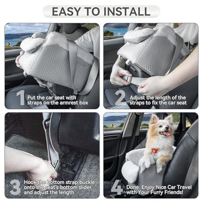 PETSFIT Console Dog Car Seat, Portable Small Dog Car Seat with Safe Protective Hooks, Luxury Dog Carseat Includes Safety Leash and Storage Pocket for Pets Up to 9 lbs (Grey) - color: Grey