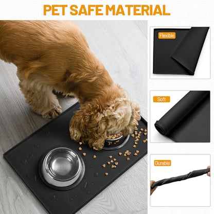 Hubulk Dog Feeding Mat,100% Waterproof Food Grade Silicone Pet Food and Water Bowl Placemat,Dishwasher, High Raised Edge to Prevent Spills,Nonslip Tray to Stop Messes on Floor (32"x24"x1.0", Black) - color: Black, size: 32"l X 24"w