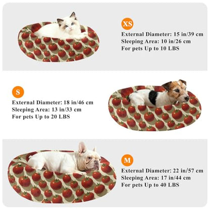 Pet Bed Tomatos Beige Cat Snuggler Soft Winter Cushion, Cozy Round Bolster Nest for Indoor Kittens & Small Pets 15" - size: X-Small