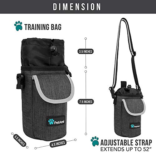 PetAmi Dog Treat Pouch, Large 3-Cup Dog Training Treat Bag with Poop Bag Dispenser, Hands-Free Waist Belt & Crossbody Strap, Reflective with Multiple Pockets & Belt Clip (Charcoal Gray) - color: Charcoal