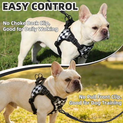 PUPTECK Dog Harness Small Sized Dog, Step in Adjustable Reflective Dog Vest Harness Escape Proof, No Pull Soft Padded Harness Easy Control, Checkered, M - color: Black&White(Checkered), size: M (CHEST: 14.5"-20")