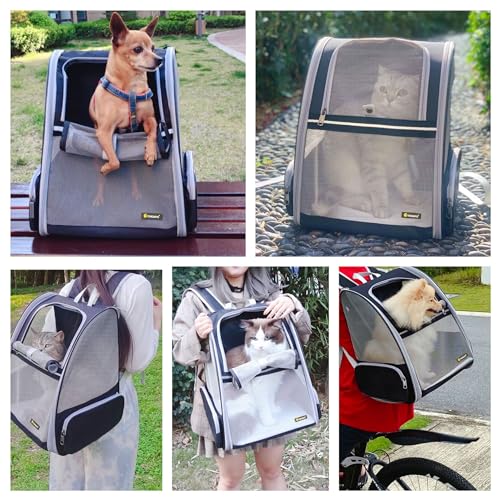 Pet Aura Portable Outdoor Pet Carrier Backpack. with Dual Ventilation System & See Through Cabin. Travel Bag for Small Dog/cat (Gray).