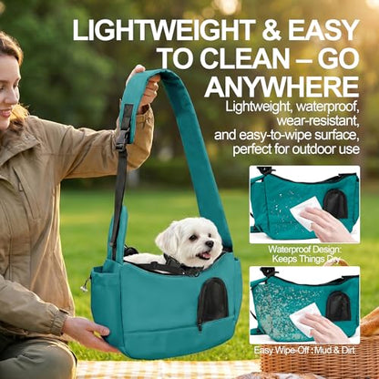 Dog Carrier Sling for Small Dogs & Cats Hand-Free Puppy Sling Purses with Storage Bag and Adjustable Shoulder Strap, Pet Sling Carrier Up to 8.8 Lbs (Blue)