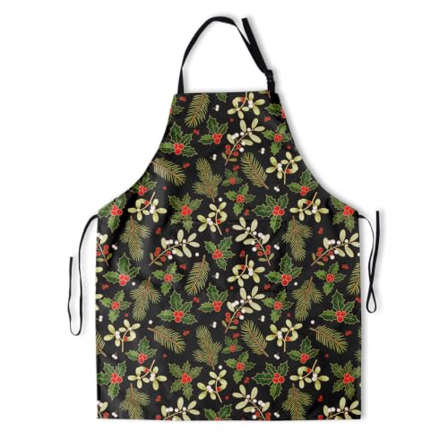 Sweetshow Cute Dog Apron with 2 Pockets and Adjustable Neck Waterproof Kitchen Cooking Dog Grooming Aprons for Women Men - color: Holly Berry