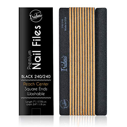 Professional Nail Files Black Washable Emery Boards 7 Inches Long Square End Serrated Edge 12 Fingernail Files Per Pack (240/240) - size: 240/240