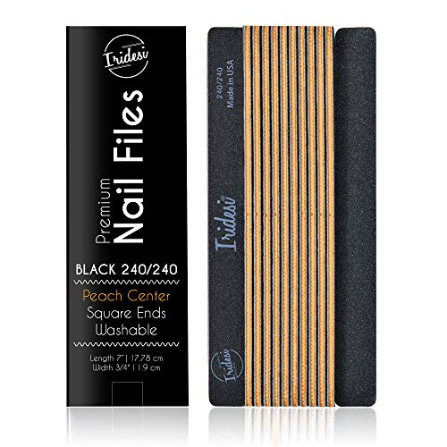 Professional Nail Files Black Washable Emery Boards 7 Inches Long Square End Serrated Edge 12 Fingernail Files Per Pack (240/240) - size: 240/240