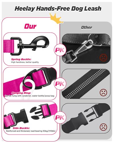 Hands Free Dog Leash, 5.9-8.2ft Multifunctional Crossbody Rope with Explosion-Proof Handle and Adjustable Training Hands Free Leash for Medium Dogs Walking,Pink - color: Rose Pink