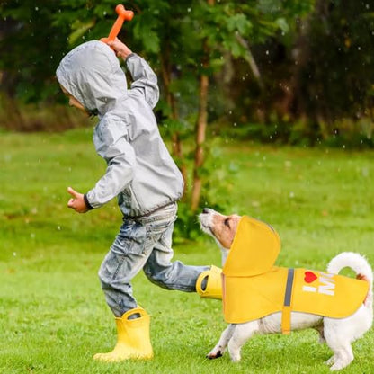 Cute Print Dog Raincoat - Waterproof Rain Jacket with Reflective Strips, Leash Hole, Adjustable for Small to Large Dogs (Yellow, Large) - color: Yellow (Mom), size: Large