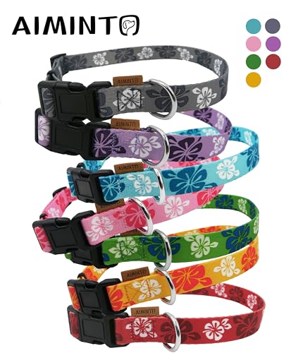 Dog Collar, Cute Floral Pattern, Soft and Adjustable Collar with Quick Release Buckle (S (Neck 11-18", Width 5/8"), Hawaiian Red) - color: Hawaiian Red, size: S (Neck 11-18", Width 5/8")