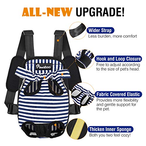 Pawaboo Pet Carrier Backpack, Adjustable Pet Front Cat Dog Carrier Backpack Travel Bag, Legs Out, Easy-Fit for Traveling Hiking Camping for Small Medium Dogs Cats Puppies, XL, Blue & White Stripes - color: Blue & White Stripes, style: Extra Large (Pack of