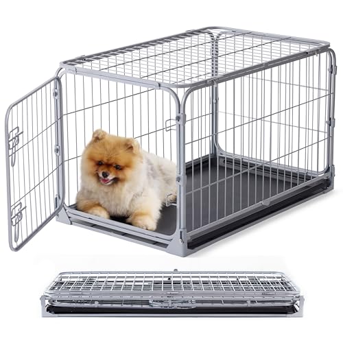 ZOMISIA Collapsible Dog Crate for Small Dogs - 30 inch Escape Proof Metal Dog Kennel with Double Door, Easy Assembly Foldable Dog Cage with Removable Tray, Indoor Outdoor Use, Silver Gray - size: 30.0"L x 18.6"W x 19.0"H