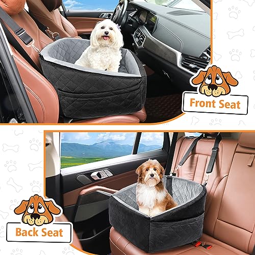 NEEZUKAR Dog Car Seat for Small Dogs,Detachable Washable Dog Booster Seat Under 30lbs, Pet Car Seat Travel Bed with Storage Pockets and Dog Safety Belt (Black/Grey) - color: Black/grey