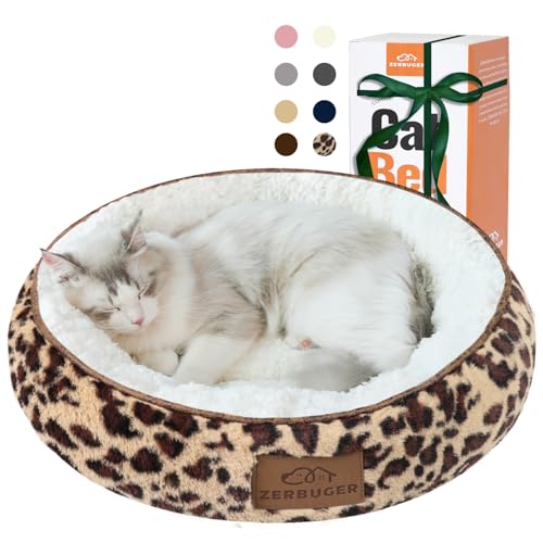 Zerbuger 20in Leopard Round Cat Dog Bed Gift for Large Medium Small Dogs Cats, Machine Washable Sleeping Sofa, Non-Slip Bottom Breathable Soft Calming Pet Cuddler for Indoor/Outdoor/Car/Cage - color: Leopard, size: Small