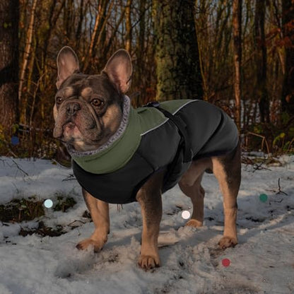 IECOii Extra Warm Reflective Adjustable Dog Jacket - Fleece Turtleneck Winter Coat for Small to Extra Large Dogs - color: Army Green, size: Large(Chest:20.9-24.4 in)