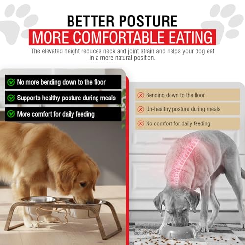 Loving Pets Elevated Dog Bowls – Raised Stainless Steel Dog Bowls with Steel Stand – Non-Skid, No Spill Feeder for Small, Medium & Large Dogs – Easy to Clean, Durable Raised Dog Feeding Station - color: Aged Copper, size: 2 Quarts