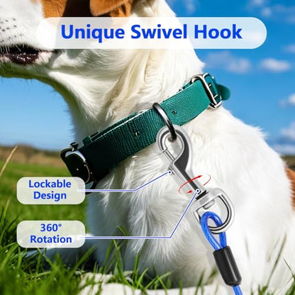 Heavy Duty Dog Tie Out Cable and Stake,30FT Rust Proof Dog Tether Leads for Yard,360°Swivel Spiral Dogs Stake&Chain Up to 200 lbs, Ground Anchor for Outdoor Beach Camping - size: Cable: 30 ft