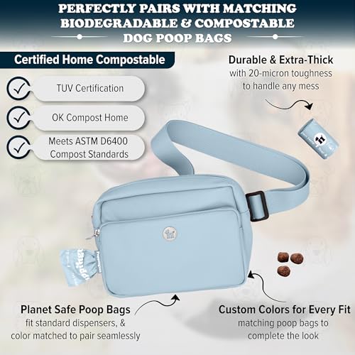 Puppington 3-in-1 Crossbody Dog Walking Bag & Treat Pouch with Matching Planet Safe Poop Bags & Built-In Dispenser - Dog Mom Gift for Puppy Training with Zippered Pockets (Ice Blue) - color: Ice Blue
