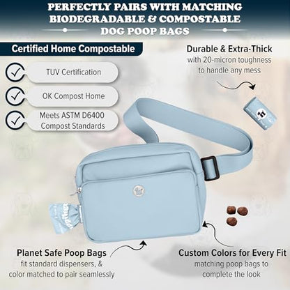 Puppington 3-in-1 Crossbody Dog Walking Bag & Treat Pouch with Matching Planet Safe Poop Bags & Built-In Dispenser - Dog Mom Gift for Puppy Training with Zippered Pockets (Ice Blue) - color: Ice Blue