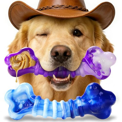 Kseroo Indestructible Dog Toys for Aggressive Chewers: 2-Pack Tough Chew Toy for Large Dogs, Heavy Duty Long-Lasting Dog Bones for Large Breed, Dog Toys to Keep Them Busy - color: Purple & Blue