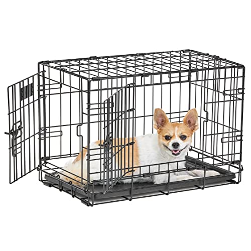 MidWest Homes for Pets 22-Inch LifeStages Crate for Extra-Small Breeds, Up to 15 lbs, Double Door Folding Dog Crate with Divider Panel, Leak-Proof Tray & Secure Latch, Heavy-Duty & Easy to Assemble - size: 23.0"L x 14.0"W x 16.0"H