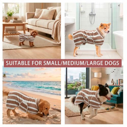 Fast Drying Dog Bathrobe, Super Absorbent Stripes Dogs Towel, Adjustable Warm Keeping Pet Puppy Bath Supplies (Light Brown, S) - color: Light Brown, size: S