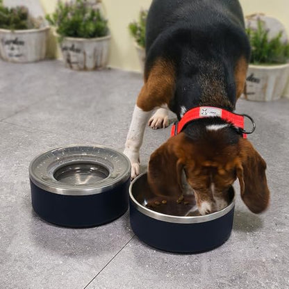 WENBOKMIN Stainless Steel Dog Water Bowl,Slow Dog Bowls with Non Slip Bottom, No Spill Detachable and Easy to Clean, Keep Xerosis Pilorum, 64oz, Black - color: Black