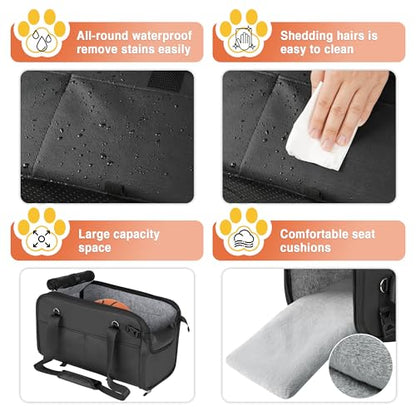 WOYYHO Luxurious Console Dog Car Seat Designed for Small Dogs up to 18 lbs (Fits 9"+ Wide Consoles) — Anti-Wobble Elastic Straps, Waterproof PU Leather — Car Seat/Carrier/Pet Bed 3-in-1