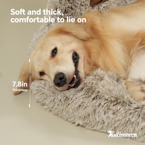 Round Plush Calming Donut Dog & Cat Bed | Calming Design, Donut Shape - color: Brown, size: Large