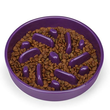 Ceramic Slow Feeder Dog Bowl, 2 Cups Dog Food Bowls for Small, Medium, and Large Breed, Anti-Slip Puzzle Food Dish to Slow Down Eating (Deep Purple, 2 Cups) - color: Maze - Deep purple