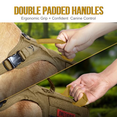 OneTigris Tactical Dog Harness with 5X Metal Buckle,Dog MOLLE Vest with Handle,No Pulling Front Clip,Hook and Loop Panel for Dog Custom Patch - color: Brown, size: L